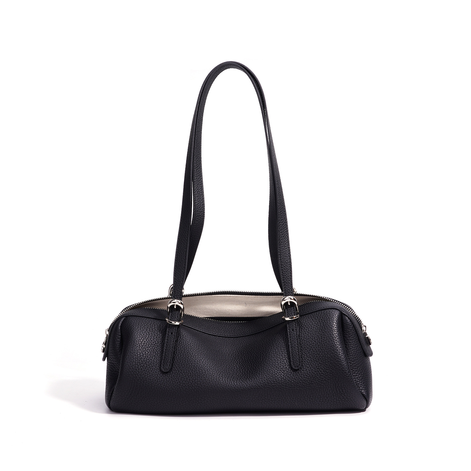 2026 Early Spring Genuine Leather Women's Boston Handbag Vintage Luxury Bowling Bag Versatile Shoulder Bag For Commuting - Thumbnail 5