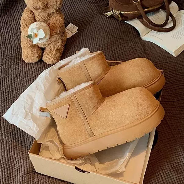 葡萄妈冬季新款雪地靴~可爱大圆头加绒保暖棉鞋毛毛雪地靴女