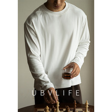 老钱风慕斯轻绒保暖圆领立体肩长袖T男2025秋冬新款抗皱休闲上衣