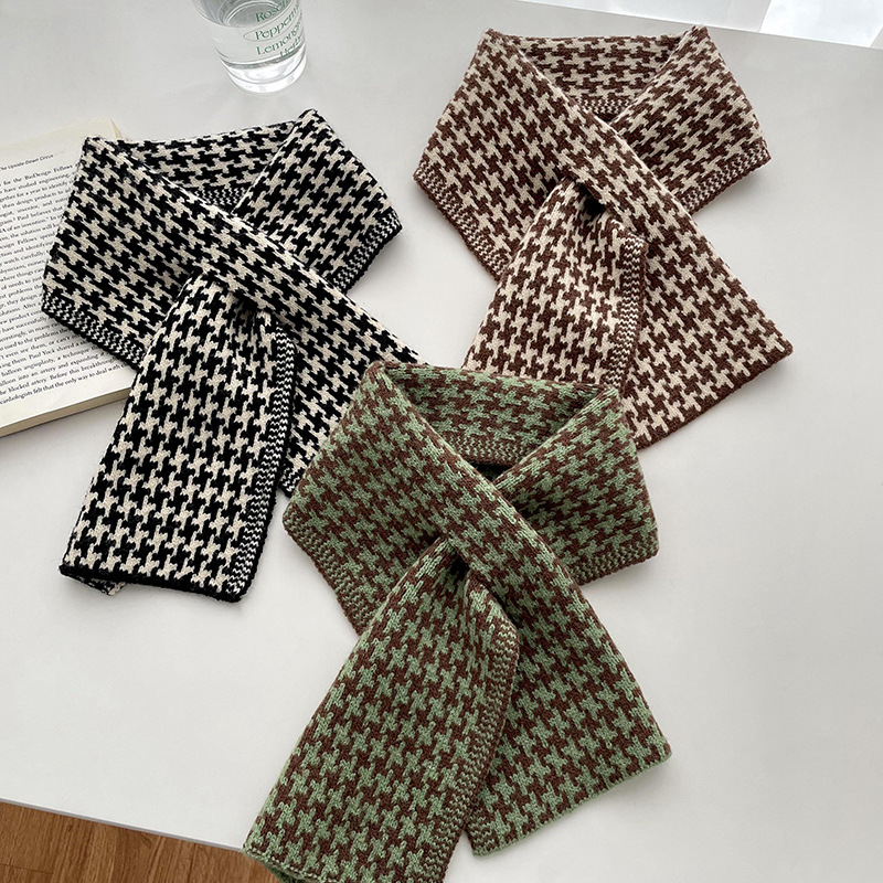 Houndstooth perezoso bufanda cruzada para las mujeres de otoño e invierno de moda todo-pareja protección del cuello engrosada caliente suave glutinoso bufanda de punto