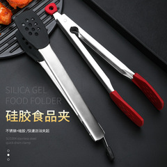 304不鏽鋼牛排夾烤肉夾子耐高溫不粘鍋收納硅膠防燙麵包夾食物夾
