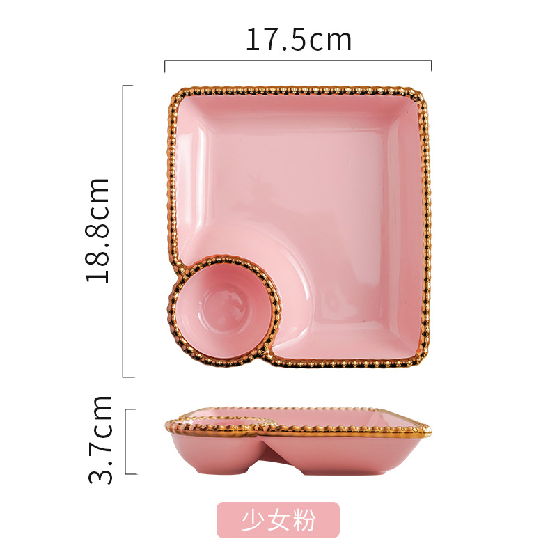 Placa de dumpling cuadrada nórdica con plato de inmersión personalizada hogar cerámica neta rojo desayuno plato creativo compartimento francés fritas