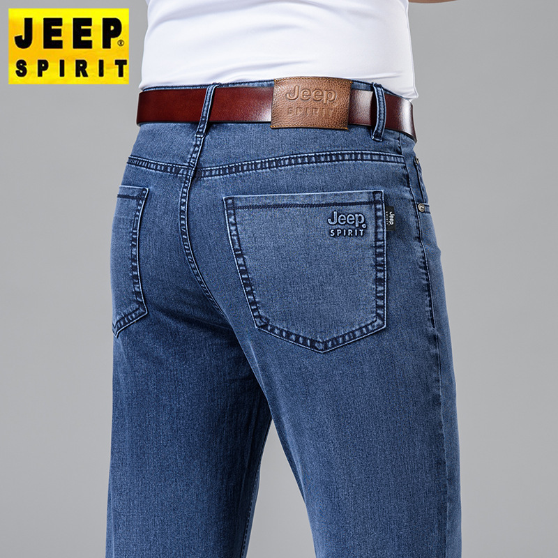 Spring and Summer brand men's jeans business casual loose straight stretch mid waist wear-resistant all-match thin J8027