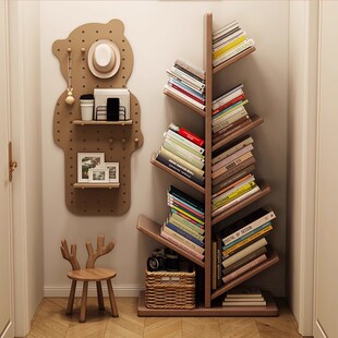 Tree-Shaped Bookshelf Living Room Solid Wood Multi-Layer Storage Rack Household Living Room Floor Storage Rack Creative Student Picture Book Shelf