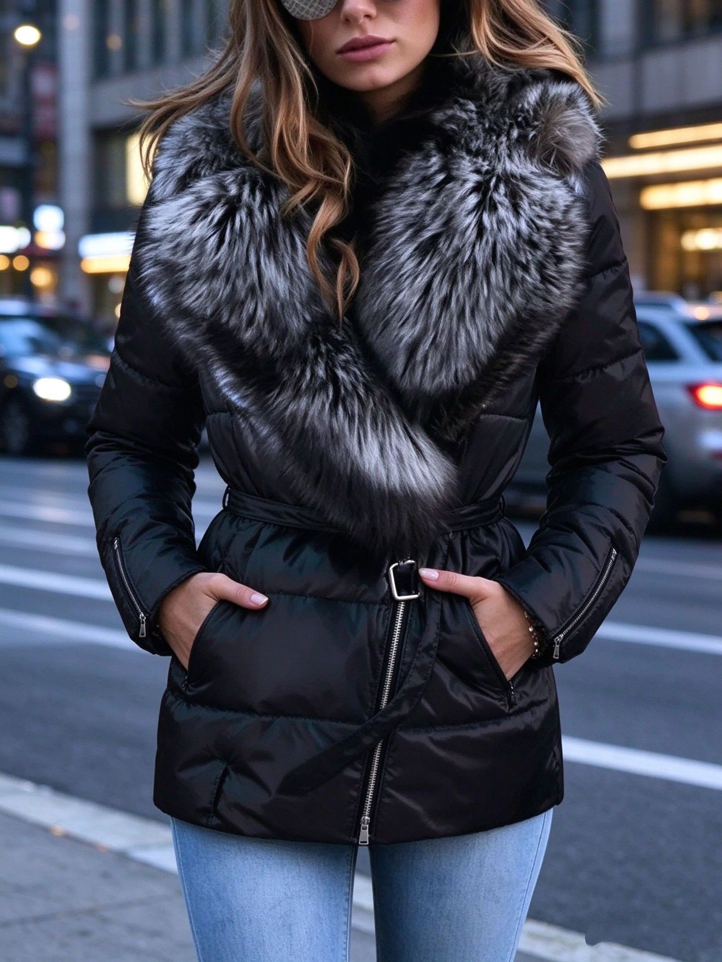 Otoño e invierno europeo y americano Nuevo AliExpress Amazon desea superficie brillante gran cuello de piel corto manga larga abrigo de algodón acolchado abajo abrigo de algodón acolchado para mujeres