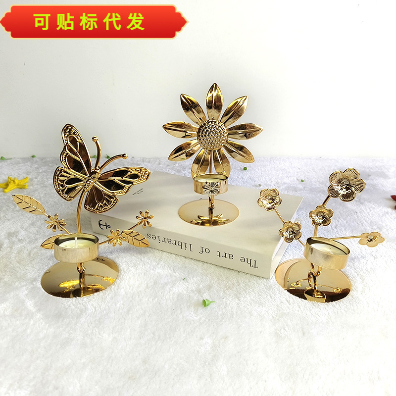 轻奢创意铁艺烛台家居装饰蝴蝶梅花香薰蜡烛杯酒吧餐桌工艺品摆件