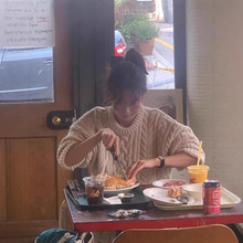 现货】秋冬季新款韩国东大门theba*nnet宽松休闲羊毛麻花圈毛衣女