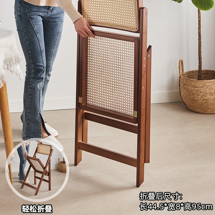Silla plegable de ratán de estilo japonés sala de estar Silla de comedor en casa con respaldo Silla de comedor portátil de bambú estilo de registro nuevo