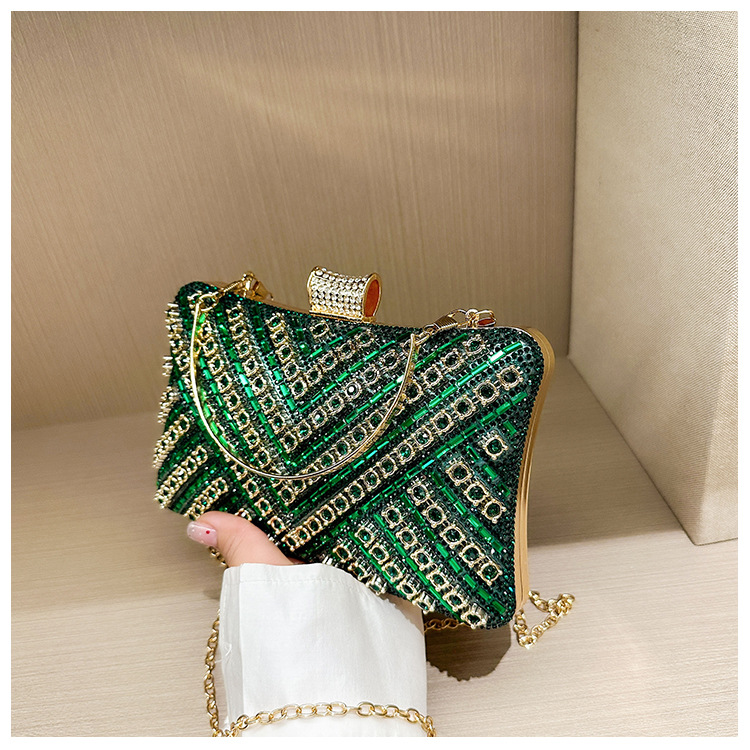 High-end evening dress, lady's water diamond clutch bag, diamond-encrusted bag, colorful diamond chain cheongsam bag, evening bag, women's handbag undefined