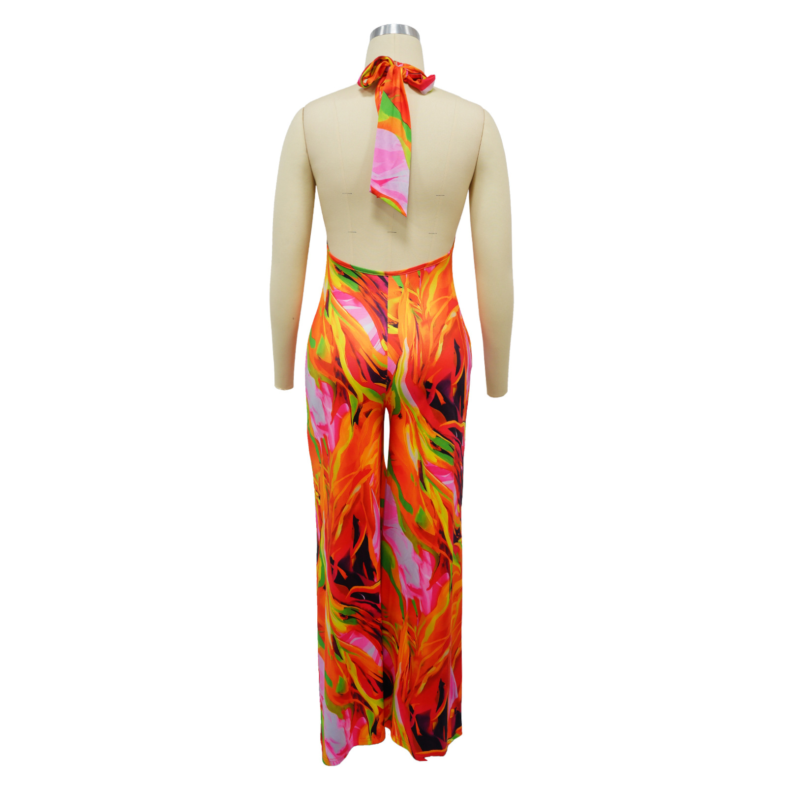 Women Wear Printed Cropped Halter Backless Jumpsuit 10 Women Wear Printed Cropped Halter Backless Jumpsuit