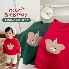 All-in-one velvet baby Christmas and New Year tops cute cartoon bear autumn and winter baby plus velvet warm pullover sweatshirt