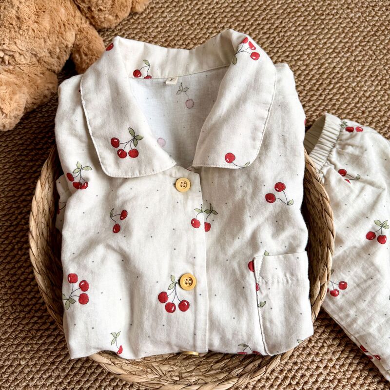 New Style Round Neck Long Sleeve Long Pants A-Class Pure Cotton Double-Layer Gauze Maternity Home Wear Set Cartoon Wholesale Pajamas New Style Round Neck Long Sleeve Long Pants A-Class Pure Cotton Double-Layer Gauze Maternity Home Wear Set Cartoon Wholesale Pajamas