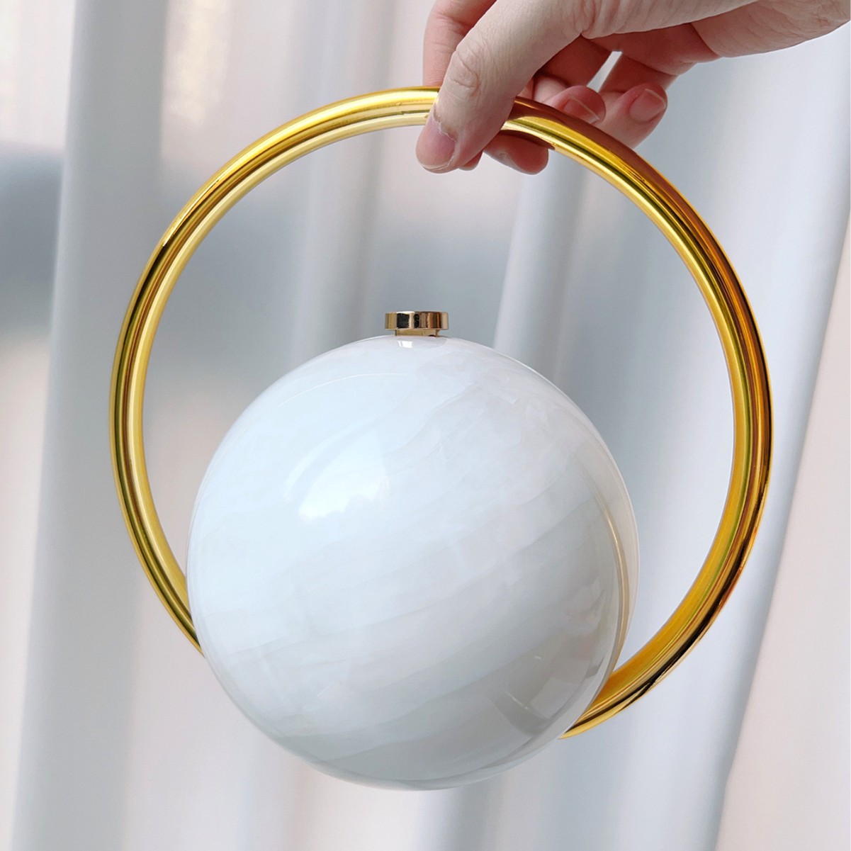 2025 New Spherical Evening Bag Electroplated Handle Luxury Handbag Marble Pattern Minimalist Runway Wholesale Bag - Thumbnail 2