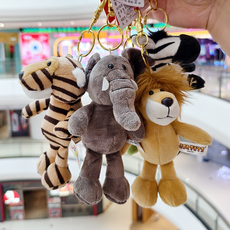 Forest Animals Tiger Lion Small Pendant Plush Doll Elephant Raccoon Zebra Keychain Bag Decoration Small Animal