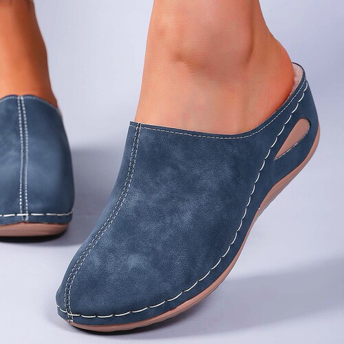 Wedge cotton slippers women's large size autumn and winter new thick sole and velvet foot-on baotou half slippers wish