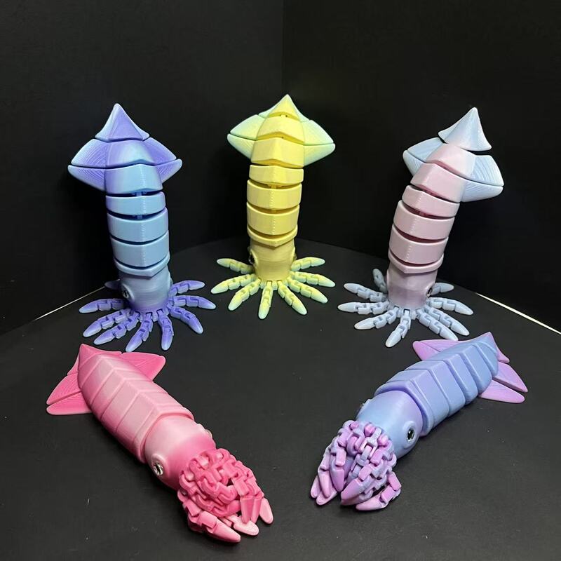 Cross-Border 3D Printed Rocket Squid Octopus Cuttlefish Movable Jointed Trendy Toy Model Decoration Stress Relief Wholesale