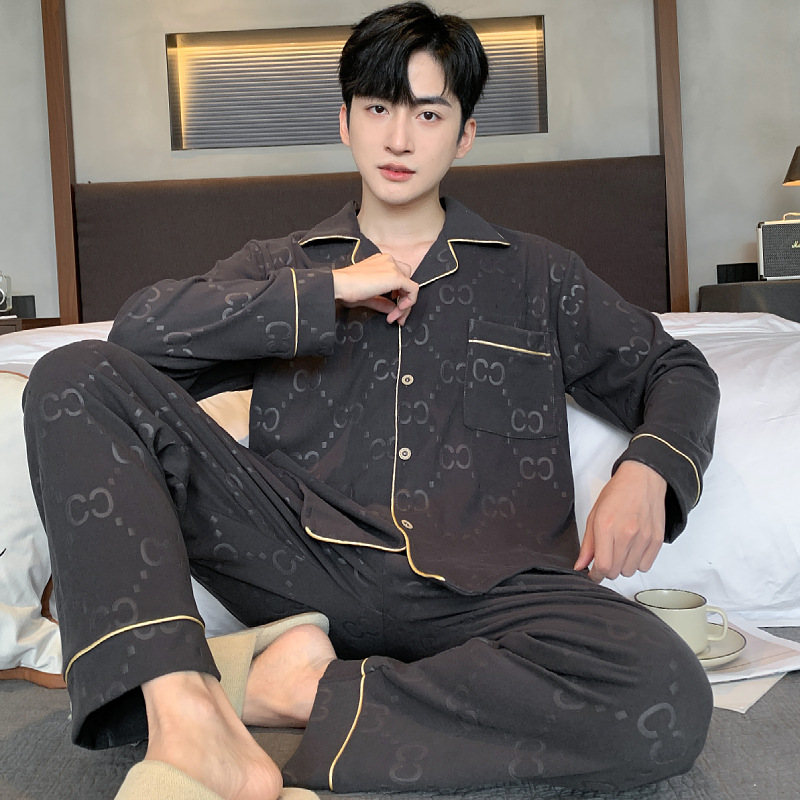 DERONG 남성 잠옷 가을, 겨울 단순 캐주얼 옷깃 가디건 남성 청소년 플러스 사이즈 따뜻한 가정 의류