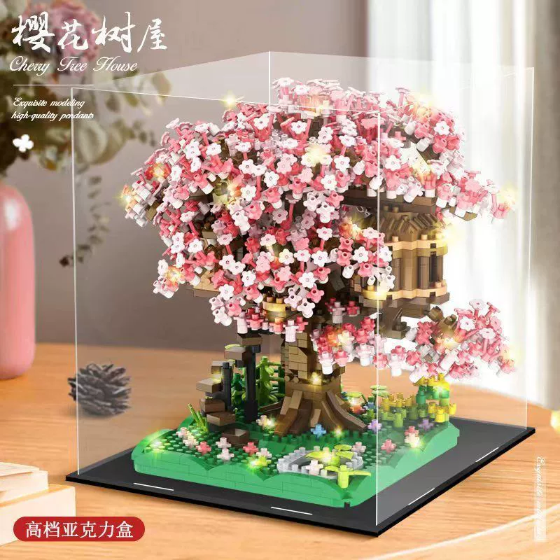 Конструктор Building Set Legо Cherry Blossom Tree, маленькие кирпичики, варианты LED и из акрила, подарок на день рождения