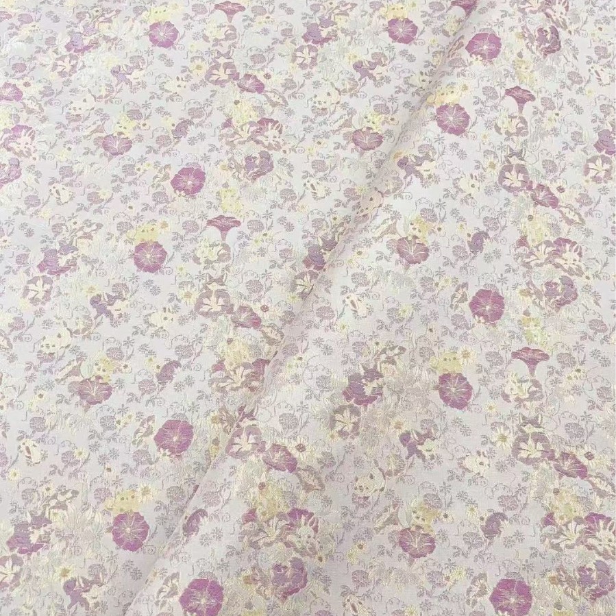仿宋锦田园猫咪兔子提花面料 新中式马甲旗袍连衣裙女装童装箱包