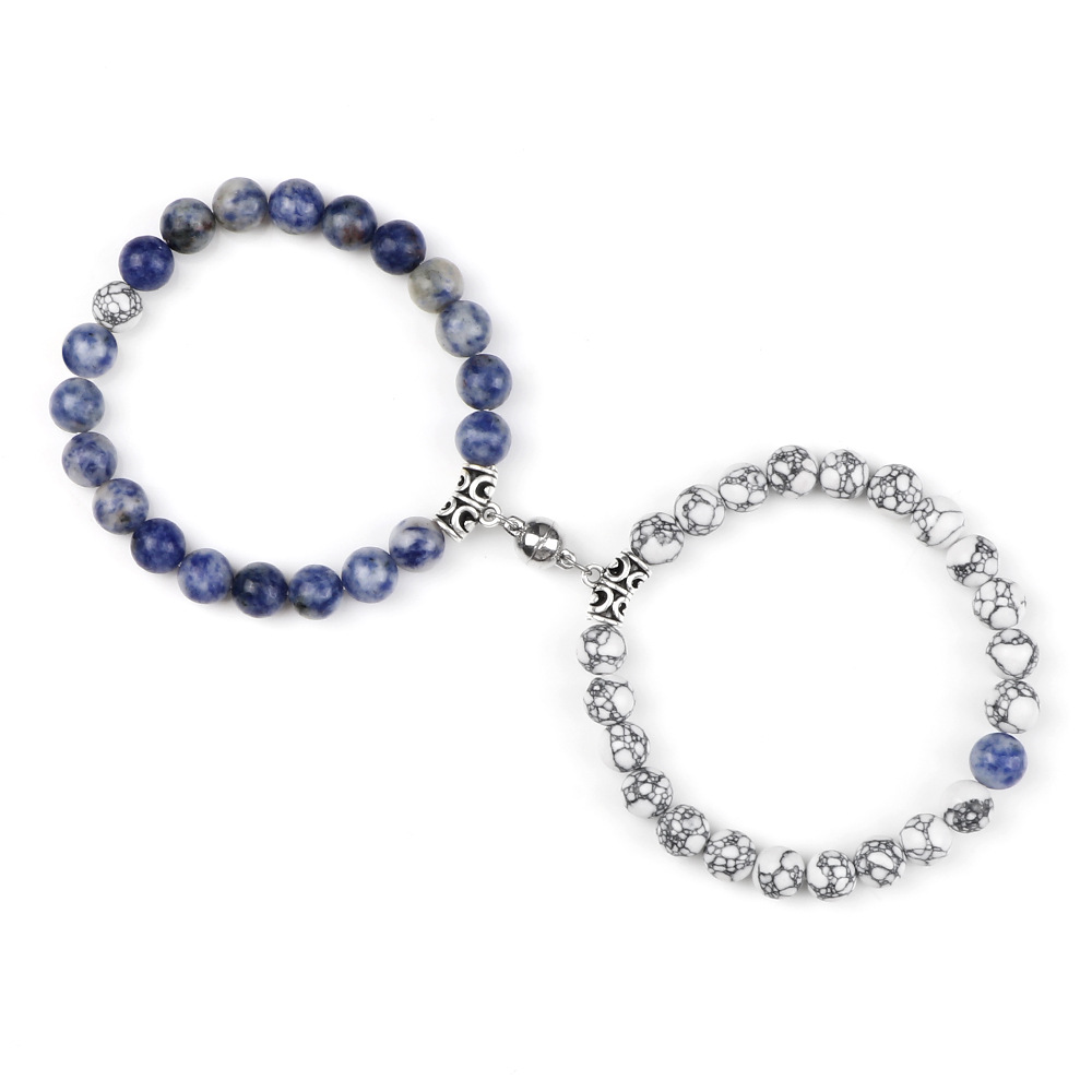 creative couple bracelets, magnet attraction 8mm round bead bracelets, a pair of men and women bracelets for long distance love commemoration_voghion.com