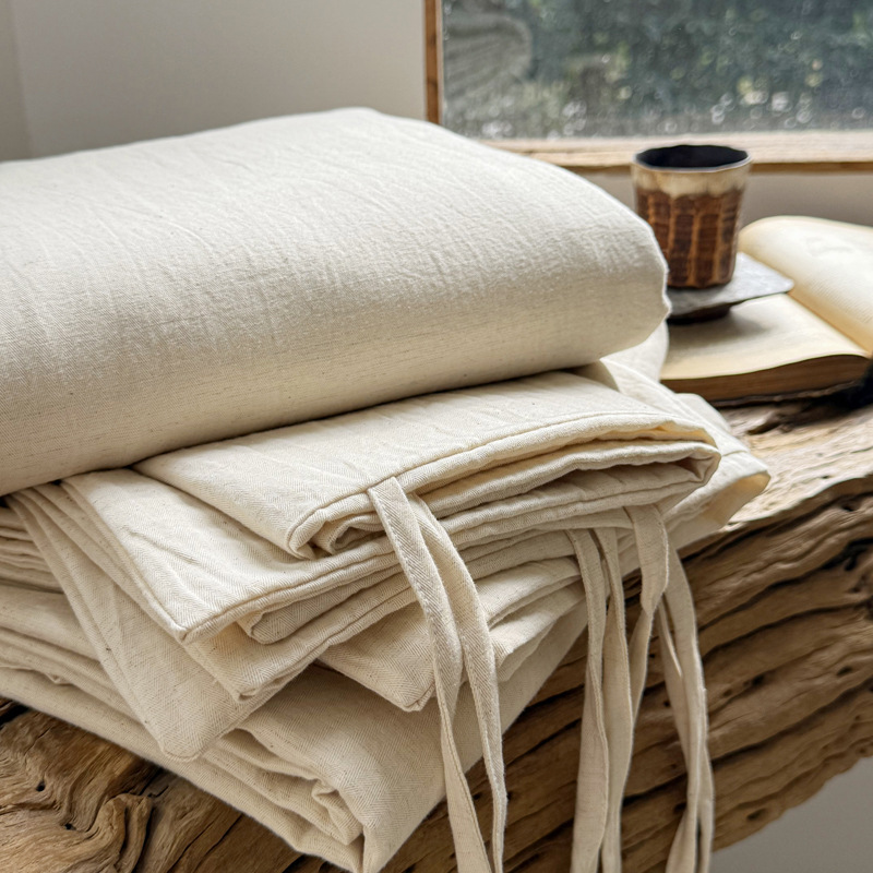 Japanese-Style Minimalist Yarn-Dyed Linen Jacquard Washed Cotton Bedding Four-Piece Set Skin-Friendly Naked Sleep Duvet Cover Bed Sheet