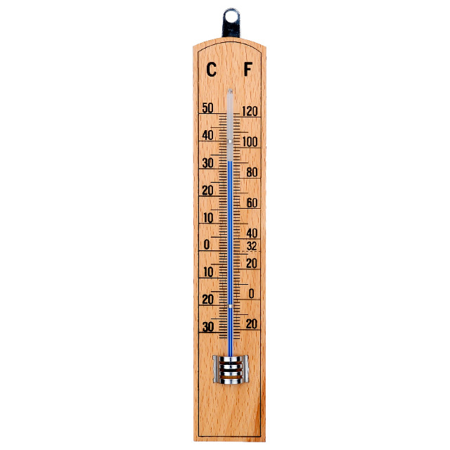 高精度易读取刻度室内室外花园木制玻璃管温度计