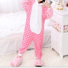 法兰绒加厚粉猪卡通动物连体睡衣如厕版儿童亲子家居睡服一件代发