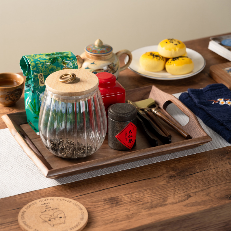 Bandeja de madera de estilo japonés oblicua interior de nogal, bandeja de bocadillos para el hogar, bandeja de madera, bandeja de comedor de madera portátil de alta calidad