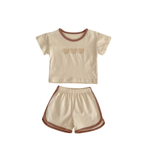 ins summer infant and toddler short-sleeved suit cute bear print T-shirt shorts two-piece baby sportswear suit
