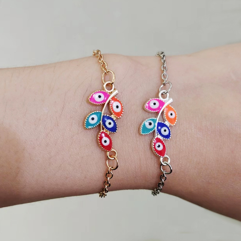 Europe and the United States cross-border hot alloy leaf bracelet beach bohemian color evil eye bracelet spot wholesale