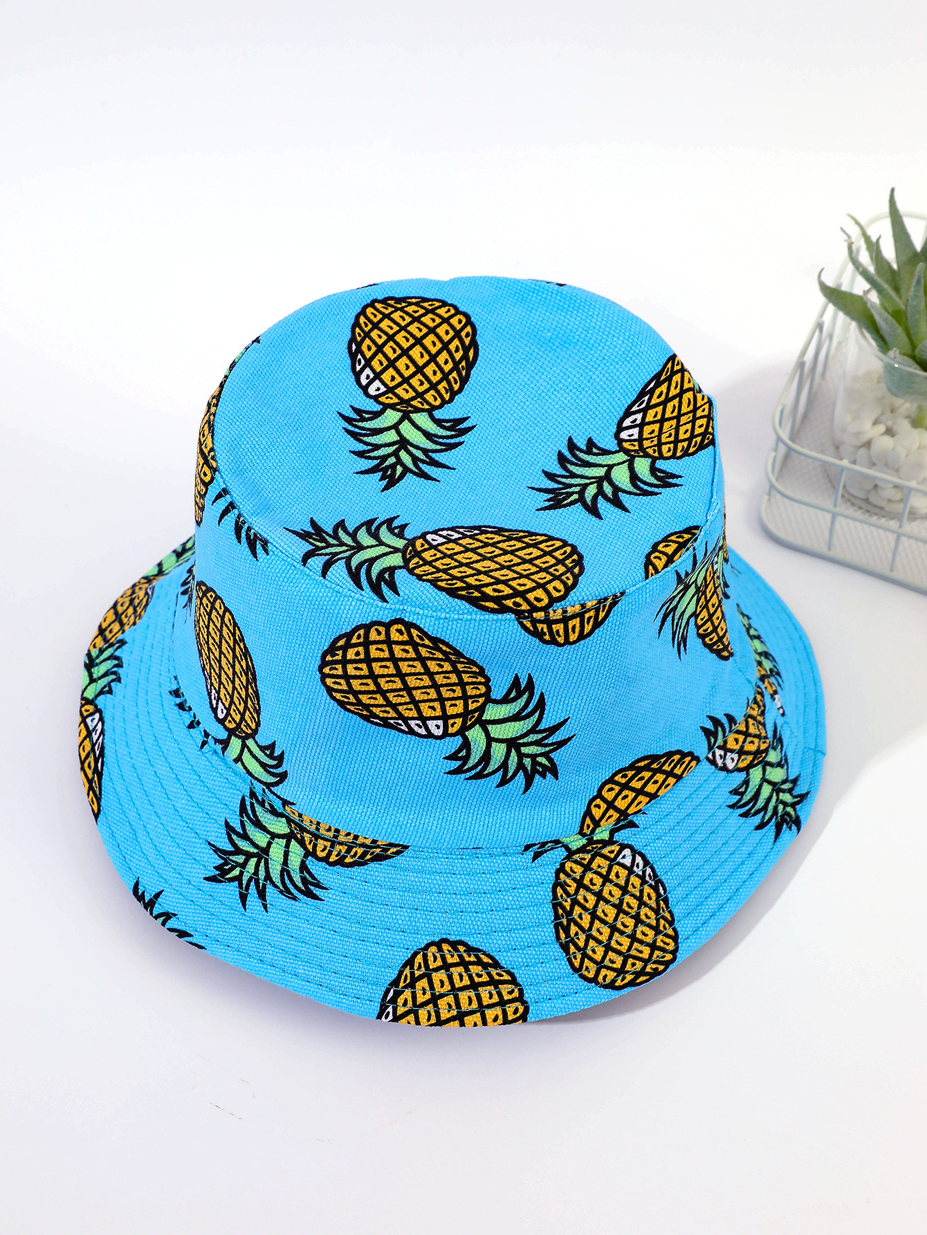 Primavera y verano fruta piña sombrero de pescador de doble cara sombrero de la cuenca del sombrero del Sol del viaje del ocio