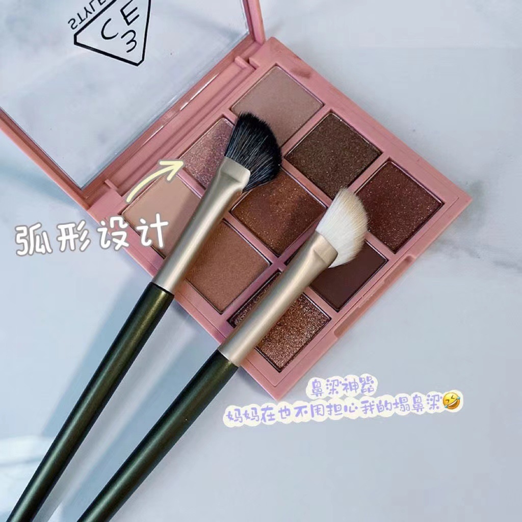 Mitad en forma de abanico nariz sombra cepillo dedo vientre nariz sombra cepillo oblicuo cabeza corrector resaltar llama cepillo portátil reparación maquillaje floración sombra