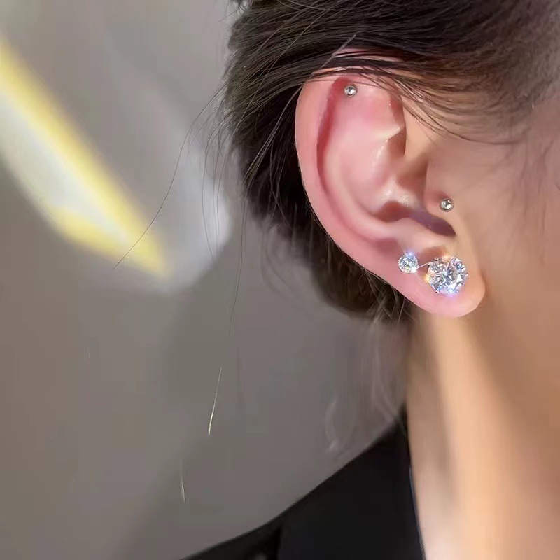 Aguja de plata para levantar agujeros para las orejas, pendientes cocleares sin picar, pendientes de circón femenino, pendientes de orejas pequeñas de sentido avanzado de nicho femenino