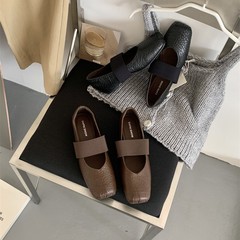 通勤风复古方头浅口一字松紧带芭蕾舞鞋女配裙子内增高玛丽珍鞋
