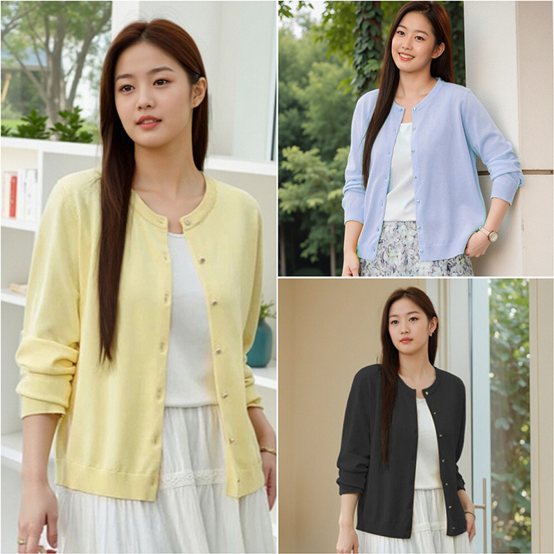 Plus Size Fat mm Slimming Look Knitwear Thin Spring & Fall Versatile Right Shoulder Cardigan 100kg Fat mm Women's Clothing 9181