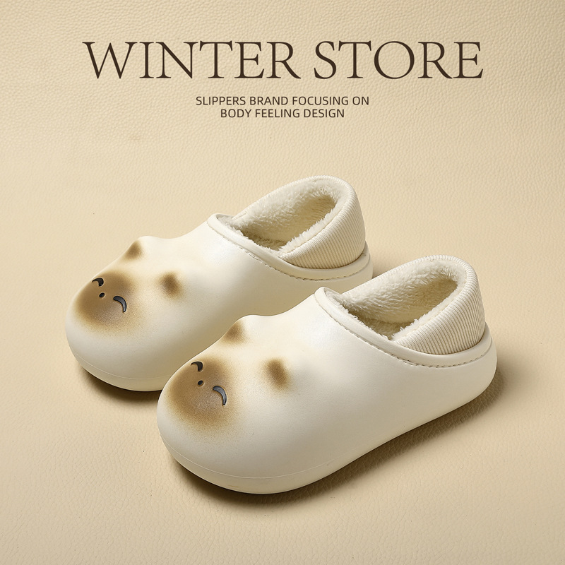 .防水棉拖鞋女冬季卡通可爱小猫毛绒保暖防滑女士冬天棉鞋冬批发
