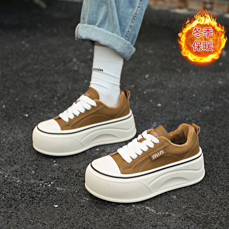 Thick-Soled White Shoes for Women 2025 New Autumn and Winter Velvet Women's Shoes Versatile Student Niche Shoes Heightening Casual Sneakers