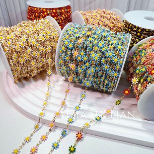 Cross-border DIY jewelry accessories pure copper double-sided oil drop enamel color fresh daisy necklace performance clothing materials