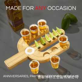 跨境木质酒杯盘龙舌兰酒杯托盘分酒器盐边盒一口杯洋酒杯托分酒器