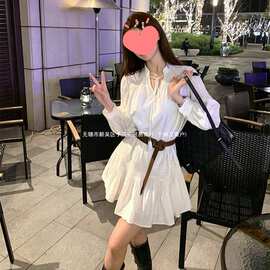 法式褶皱甜美仙女连衣裙女2024年秋季新款显瘦遮肉名媛裙子潮