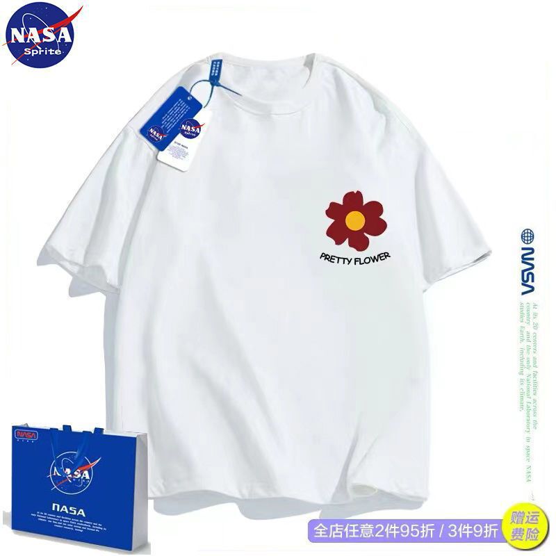 NASA Co-branded Small Red Flower ShorT-sleeved T-shirT for Women Summer Preppy STyle GraduaTion Class Uniform Trendy Brand ins Top YouTh SporTs