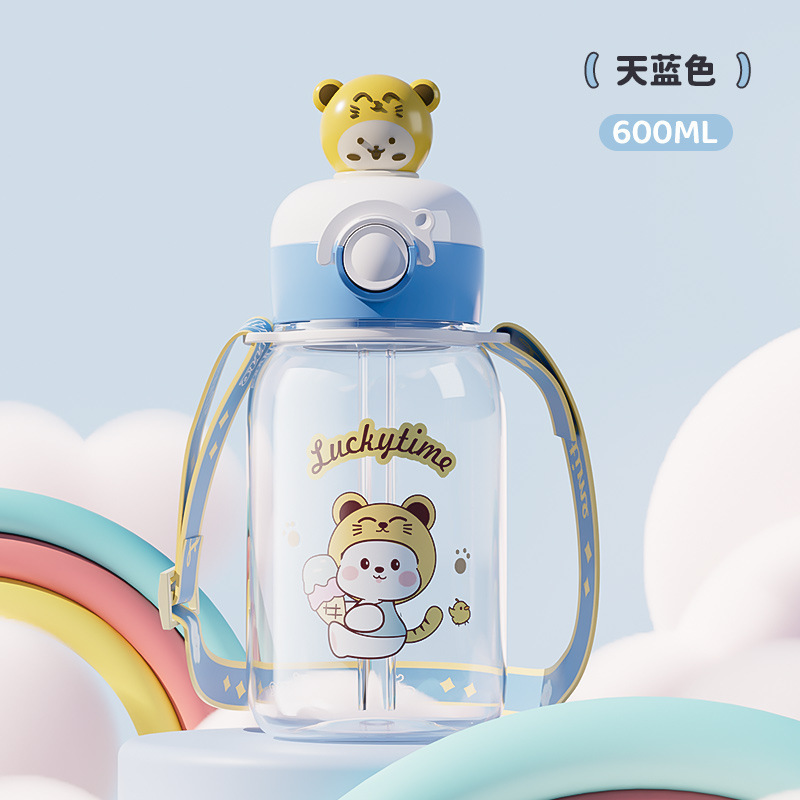 Tazas de plástico de gran capacidad de alta calidad de la cara para niños hervidor de agua de verano estudiantes lindos tazas de agua con cuerda taza de paja para mujeres