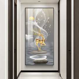 轻奢玄关装饰画玄幻大气高档走廊过道挂画入户正对门竖版壁画