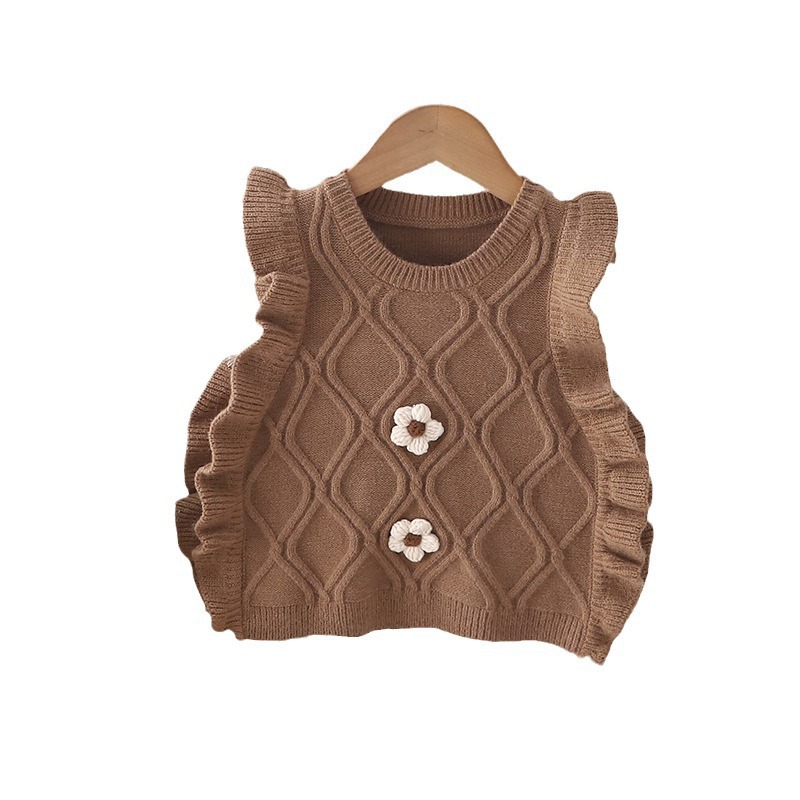 Niños 2025 primavera y otoño estereoscópico doble flor suéter retro chaleco de color Meirade la espalda se puede usar chaleco
