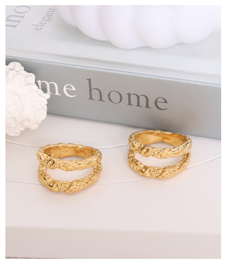 European And American Exaggerated Fashion Double-layer Beaten Tin Foil Tail Ring Titanium Steel Ring display picture 4