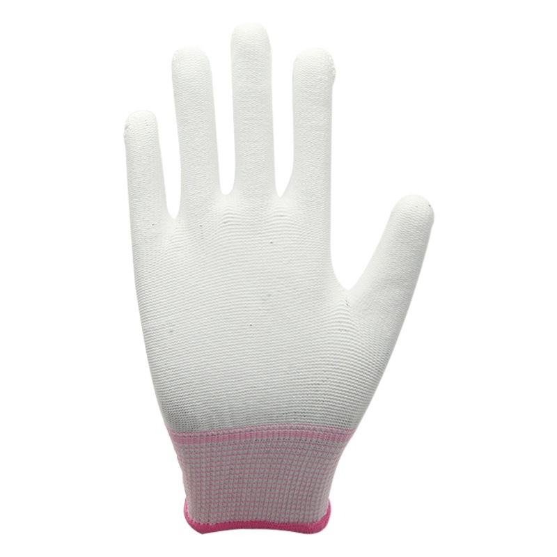 PU recubierto de dedos guantes recubiertos guantes revestidos guantes de trabajo antiestáticos libres de polvo blanco resistentes al desgaste guantes de seguro laboral al por mayor