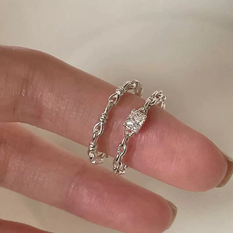 Adjustable small design zirconium, brand sophisticated ring with stone, on index finger