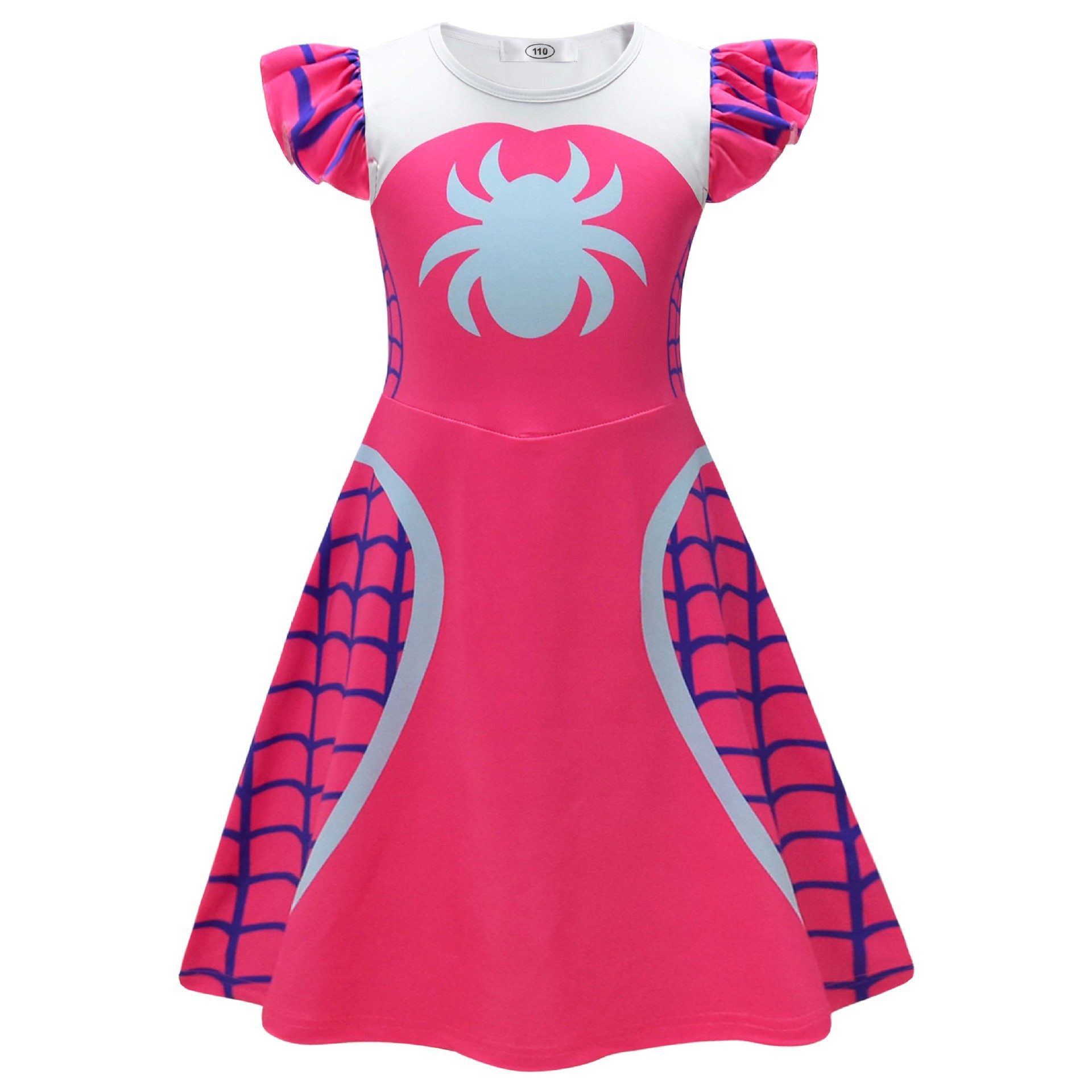 In-Stock Cross-Border Cartoon Digital Print Clothing Print for Older Children with Flutter Sleeves Dress 2680