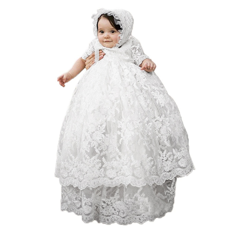 Conjunto de ropa de bautizo y primer cumpleaños para bebé, estilo europeo y americano, de manga corta, doble capa, con encaje largo, para comercio transfronterizo en Amazon, envío directo.