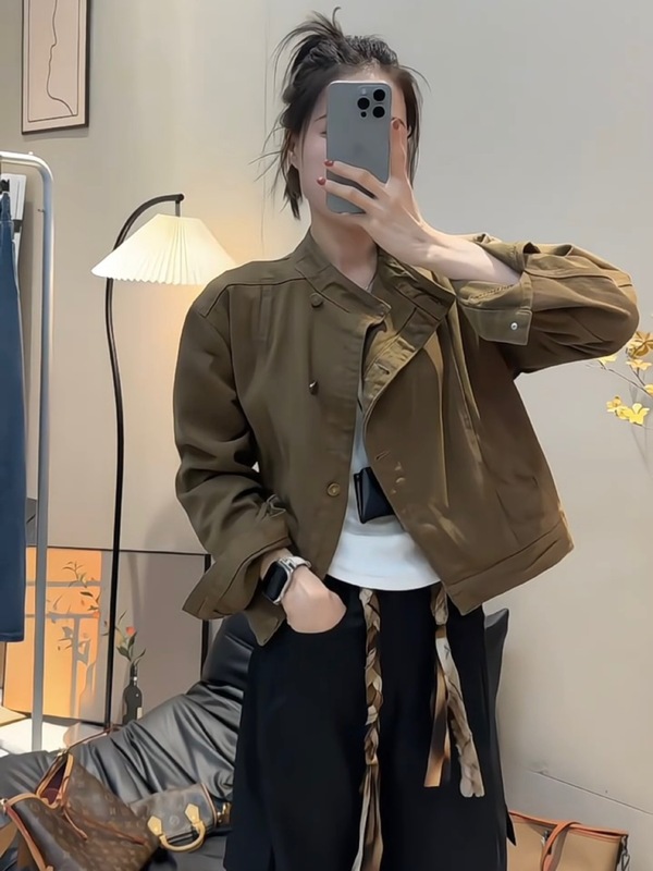 韩系牛仔外套短款早秋新款复古立领小个子休闲百搭工装夹克上衣潮|undefined